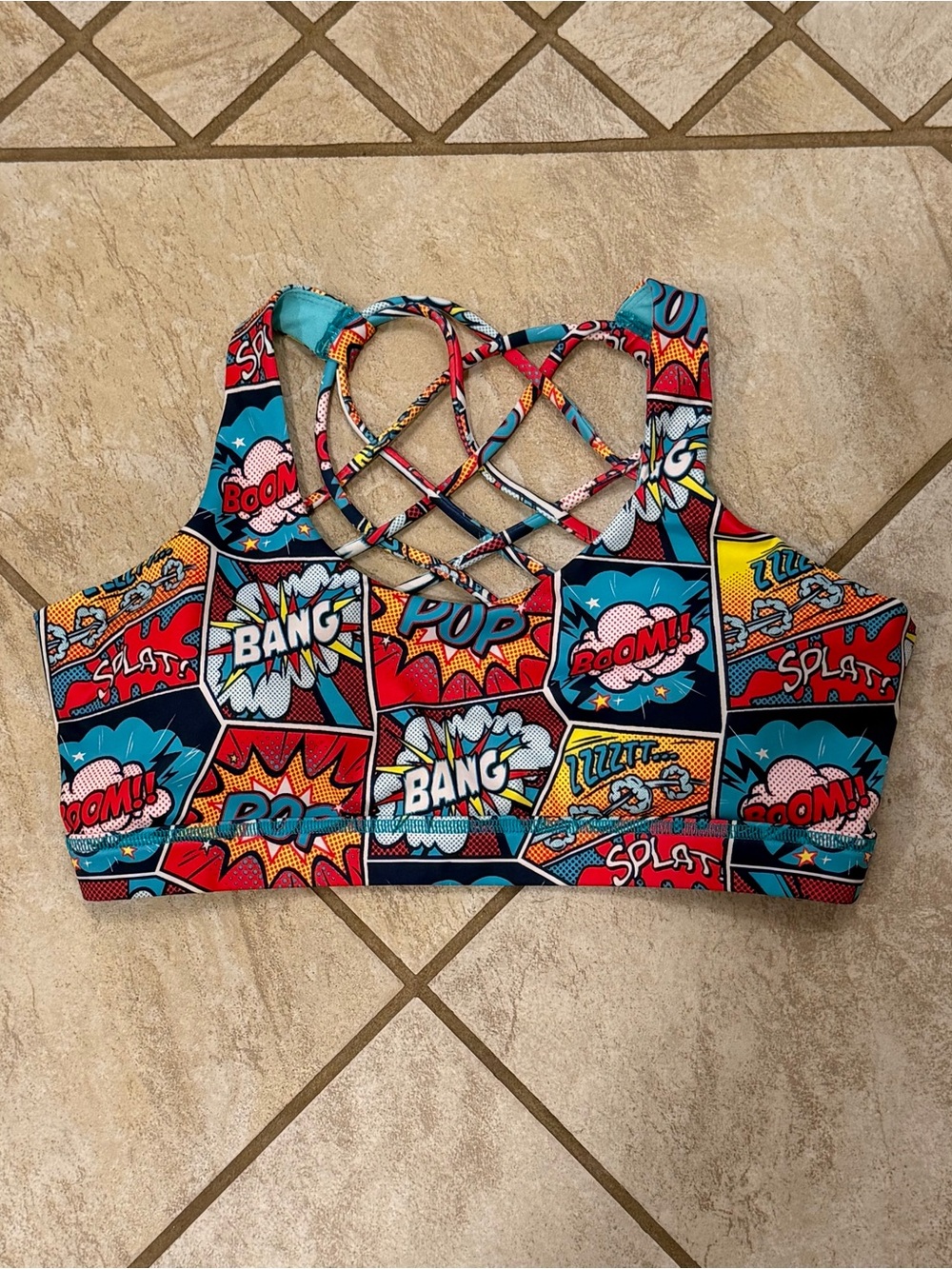 Constantly Varied Gear Comic Pop Strappy Sports Bra - Red, Blue, Yellow